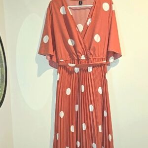 SHEIN Pink and White Wrap Tie Front Maxi Dress